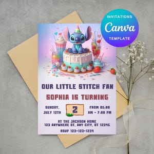 Stitch and Angel Birthday Invitation: Editable & Printable Template – Beautiful Invitation for Your Little One's Birthday, Editable in Canva