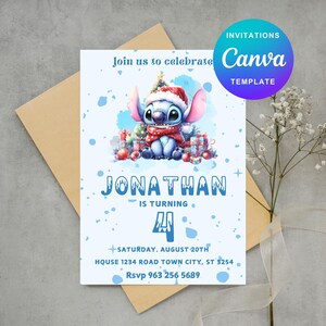 Editable Stitch Birthday Invitation Template, Printable Birthday Party Invitations, Digital Kids Party Invite Boys & Girls Bday Card Evite