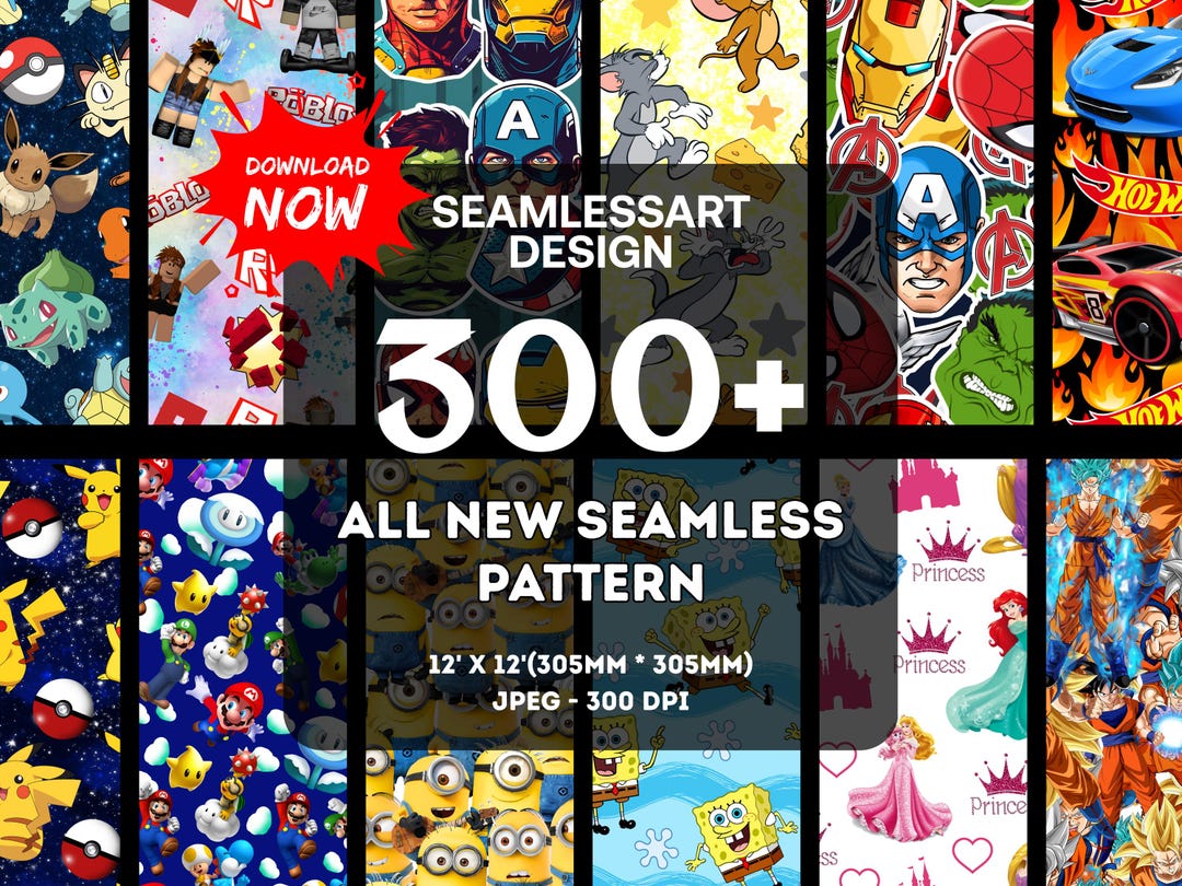 300+ Character Digital Seamless Patterns | Scrapbooking & Sublimation ...