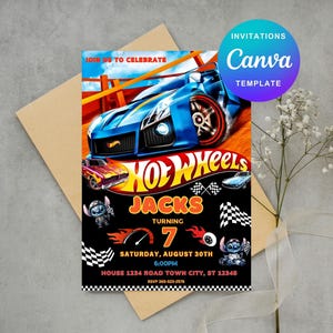 Editable Hot Cars Invitation, Hot Wheels Invitation, Hot Race Cars Birthday Template, Hot Wheels Template, Editable Kids Birthday Invitation