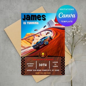 Editable Hot Cars Invitation, Hot Wheels Invitation, Hot Race Cars Birthday Template, Hot Wheels Template, Editable Kids Birthday Invitation