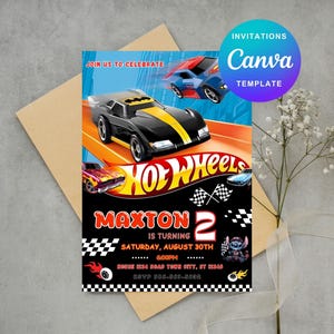Editable Hot Cars Invitation, Hot Wheels Invitation, Hot Race Cars Birthday Template, Hot Wheels Template, Editable Kids Birthday Invitation