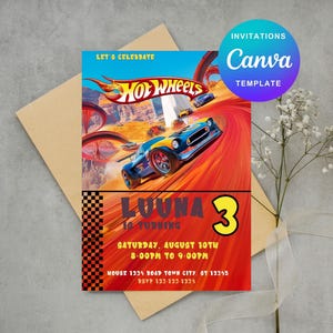 Editable Hot Cars Invitation, Hot Wheels Invitation, Hot Race Cars Birthday Template, Hot Wheels Template, Editable Kids Birthday Invitation