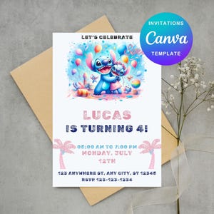 Modelo de convite de aniversário editável com ponto, convites para festa de aniversário para impressão, convite digital para festa infantil, cartão de aniversário para meninos e meninas