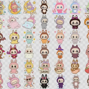 Labubu PNG, Kawaii Labubu Clipart Bundle PNG, Cute Bunny Characters, Pastel Digital Stickers