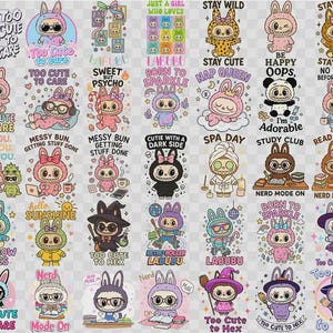 Cute Labubu PNG, Labubu PNG, Kawaii Labubu Clipart Bundle PNG, Cute Bunny Characters, Pastel Digital Stickers
