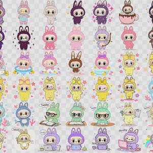 Cute Labubu Bundle PNG, Labubu PNG, Kawaii Labubu Clipart Bundle PNG, Cute Bunny Characters, Pastel Digital Stickers