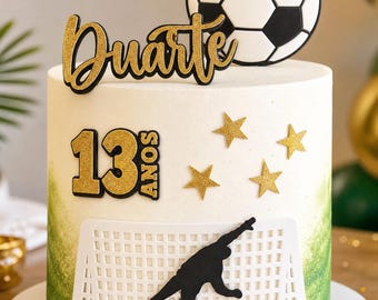Personalized Soccer Cake Topper | Name and Age | Themed Birthday Decoration | Goalkeeper and Ball