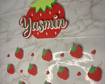 Personalized Strawberry Cake Topper | Layered 3D Custom Name | Strawberry Shortcake Party Decoration | Strawberry Cake Topper