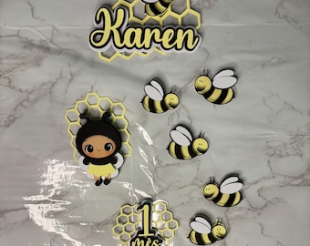 Bee Cake Topper | Monthly Celebration | Cute Bee Party Decoration | Customizable Name and Age