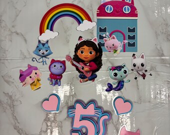 Personalized Magical Kitten House Cake Topper | A-meow-zing Party Decoration | Customizable Name and Age