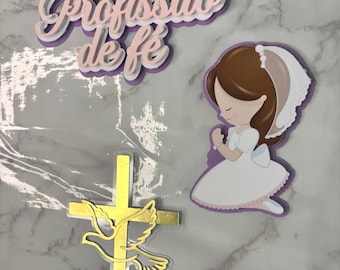 Personalized Baptism Cake Topper | Name & Age | Kids Party Decoration