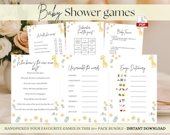 Floral Giraffe Baby Shower Games Bundle (Digital Download)