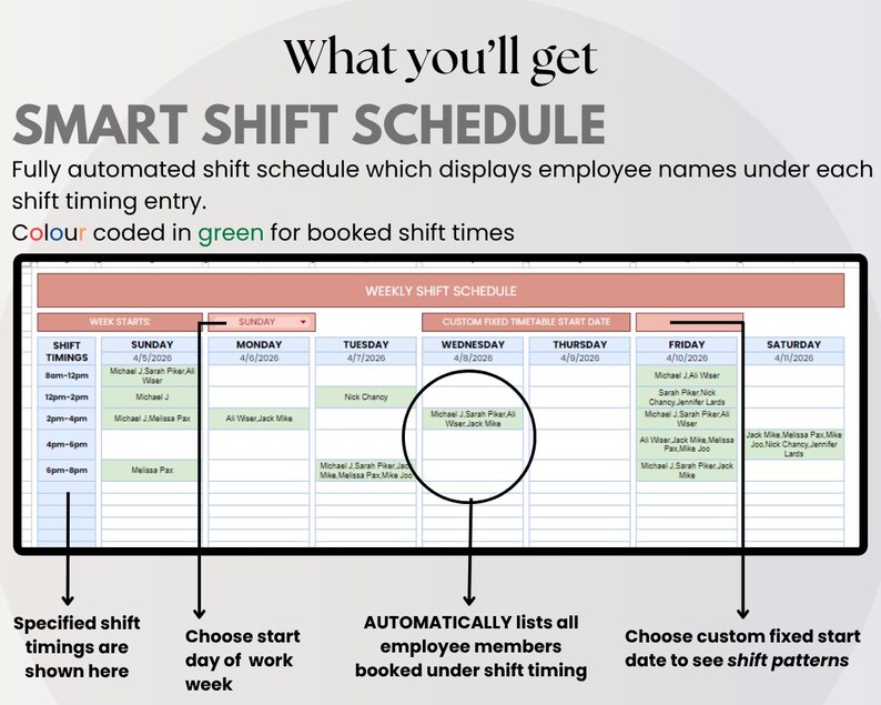 Employee Schedule Template, Shift Schedule, Staff Rota Shift Calendar ...