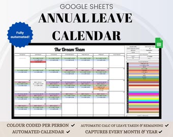 Employee Vacation Tracker Annual Leave Tracker Google Sheets Calendar Spreadsheet