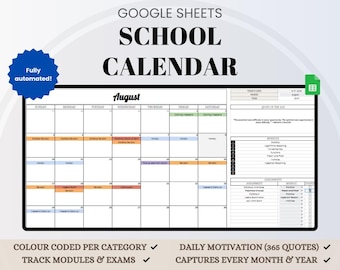 Plantilla de calendario escolar editable: Planificador de estudios de Google Sheets 2026-2027