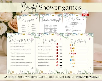 Wildflower Bridal Shower Games Bundle: Fun Printable Cards (PDF)