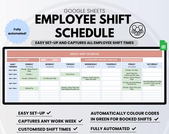 Employee Schedule Template, Shift Schedule, Staff Rota Shift Calendar Nurse Schedule Planner Google Sheets