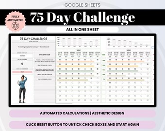 75 Day Challenge Tracker Spreadsheet, Health & Fitness Habit (Google Sheets Template)