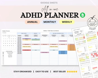 ADHD Weekly Planner, Google Sheets Calendar (2026)