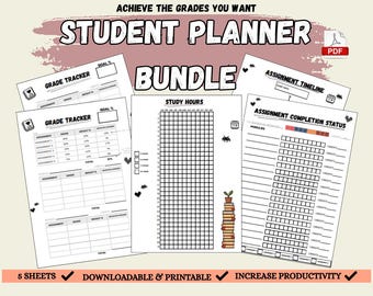 Student Planner Printable Worksheets: Study Guide Bundle (PDF)