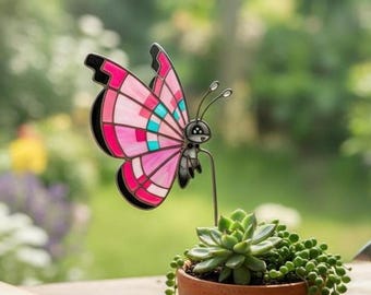 Tuteur Vivillon | Ornement de jardin de papillons| Décoration de jardin PKM| Cadeau pour amoureux des plantes | Décoration d'extérieur pour pot de fleur Cottagecore