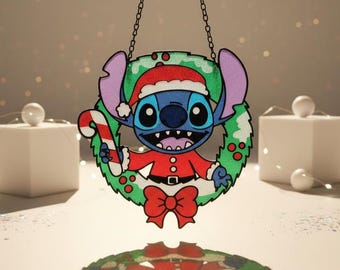 Atrapasol navideño de resina de Stitch – Decoración navideña para ventana, adorno de imitación de vidrieras, regalo navideño kawaii para fans