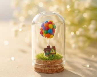 Up Movie Inspired Miniature Balloon House Cloche Decor, Disney Pixar Carl's House Diorama, Adventure Awaits Desk Ornament Gift