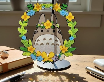 Totoro Creature Resin Suncatcher – Spring Window Hanging, Faux Stained Glass Decor, Cottagecore Pastel Room Ornament, Kawaii Gift