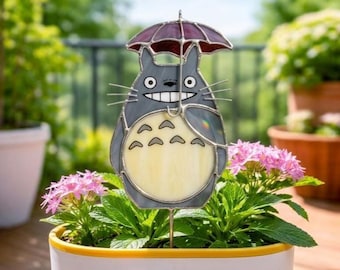 To.to.ro with Red Umbrella Plant Stake, Gh.ib.li Inspired Garden Decor, Anime Garden Decor, Garden Lover Gift