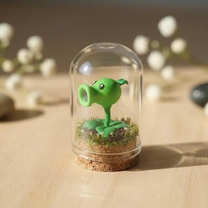 Terrario de Lanzaguisantes de Plantas Vs. Zombies, Diorama de videojuegos en miniatura de PVZ, Decoración de escritorio adorable, Regalo para gamers, Cúpula de cristal coleccionable de videojuegos