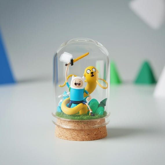 Adventure Time Finn And Jake Miniature Diorama Glass Dome Terrarium Collectible Fan Art Cartoon Network Gift Desk Decor