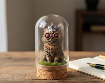 Princess Donut Glass Dome Figurine, Dungeon Crawler Carl Decor, Unique Cat Lover Gift, Fantasy Desktop Art Piece