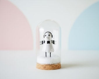 Cute Winter Bird Diorama In Glass Dome With Cork Base | Miniature Snow Scene Desk Decor | Unique Animal Figurine Gift