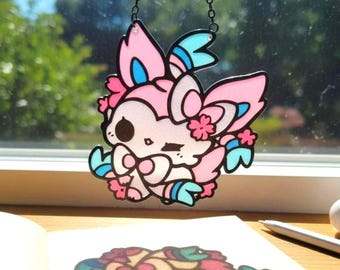 Sylvieon Resin Suncatcher – Kawaii Floral Fantasy Sun Catcher, Cute Window Decor, Gift for Anime Fans & PKM Lovers