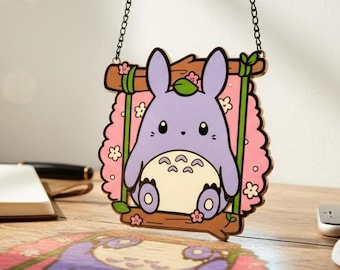 Kawaii Forest Creature Resin Suncatcher – Faux Stained Glass Kawaii Ghib|i Sun Catcher, Pastel Window Decor, OttagecoreGift for Anime Fans