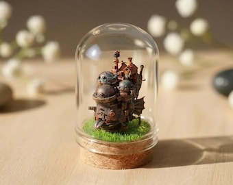 Miniature Howl's Moving Castle Diorama Glass Cloche| Hand Painted Steampunk Anime Figurine | Gh|bli Gift For Anime Fans