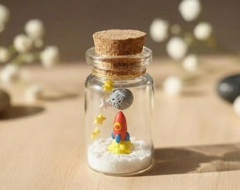 Miniature fusée dans une bouteille en verre cadeau espace pour lui galaxie lune étoiles souvenir petite fusée décoration de bureau cadeau d'encouragement pour pilote