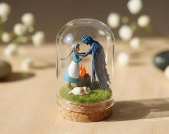 Sophie and Howl Couple Diorama Glass Cloche| Fanmade Howl's Moving Castle Painted Anime Figurine | Gh|bli Gift For Anime Fans