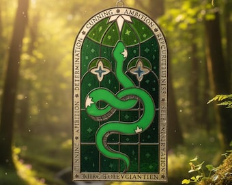 Slytherin Resin Suncatchcer, Window Hanging, Wizard House Pride Decor, Snake Emblem Acrylic Suncatcher Gift, Wizard School Fan Art