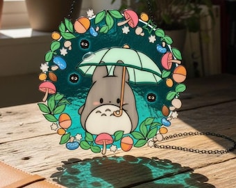 Lindo atrapasol de To.toro, anime Ghibli, para colgar en la ventana, estilo vitral acrílico, decoración kawaii del bosque, regalo para un amigo.