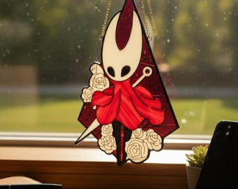 Hornet Resin Suncatcher • Silksong Wall Hanging • Gamer Room Decor • Indie Game Gift for Fans • Red & White Resin Ornament