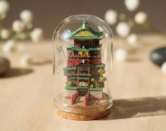 Cúpula de cristal en miniatura de la casa de baños de El viaje de Chihiro / Decoración de la casa de baños de Yubaba inspirada en Ghibli / Regalo para fans del anime / Terrario de Studio Ghibli