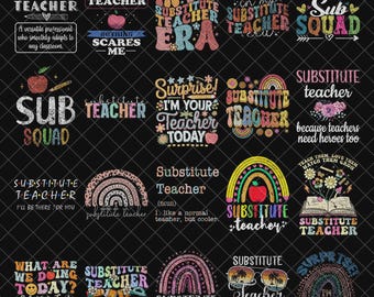 Substitute Teacher Png Bundle, Dedicated Teacher Png, Teacher gift, Trendy Teacher Shirt Design Png, Back to School, First Day Hardworking