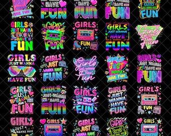 Girls just wanna have fun PNG bundle, 80's neon retro PNG, Pink 80's style retro PNG, girls trip png, neon png, retro triangle sublimation