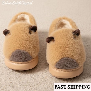 Capybara Fluffy Slippers, Cute Animal House Shoes, Cozy Winter Indoor Slides, Warm Plush Non-Slip Couple Gift, Christmas Footwear