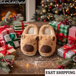 Capyb.ara Slippers, Funny Plush Couple Shoes, Women’s Warm Winter Flats, Cozy Long Fur Indoor Slippers, Cute Holiday Gift
