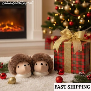 Fuzzy Hedgehog Slippers, Fluffy Animal Slippers, One Size Fits Most, Warm Indoor Winter Slides, Cozy Non-Slip Plush Footwear