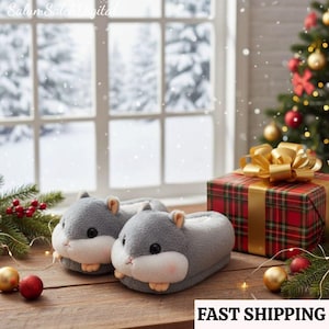 Fuzzy Ham.ster Slippers, Fluffy Animal Slippers, One Size Fits Most, Warm Indoor Winter Slides, Cozy Non-Slip Plush Footwear