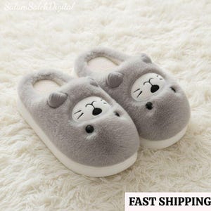 Seal Fluffy Slippers, Cute Animal Face House Shoes, Cozy Winter Indoor Slides, Warm Non-Slip Kawaii Footwear, Unique Holiday Gift